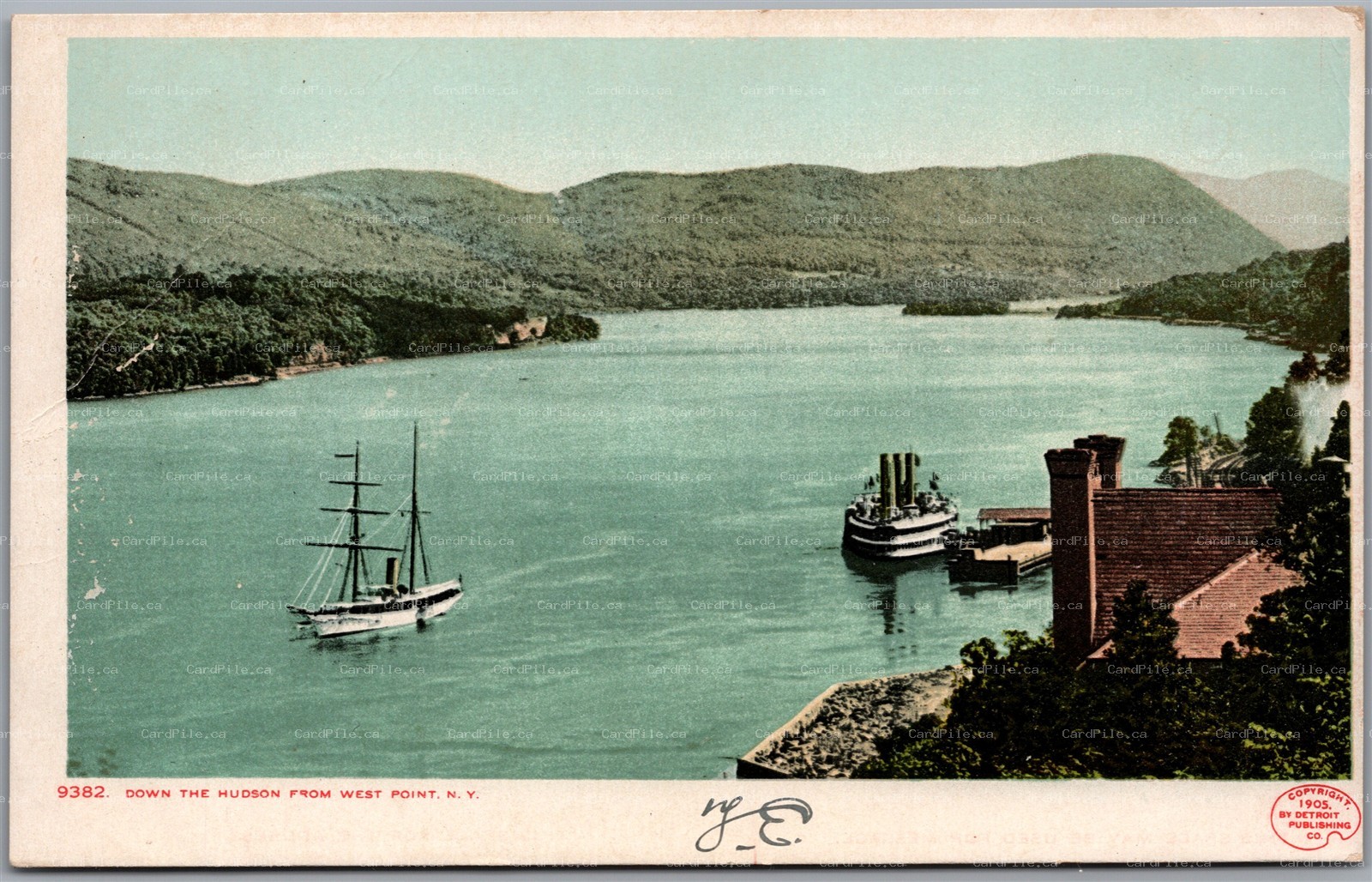 Postcard New York c1905 Down the Hudson from West Point 9382 Detroit Publishing