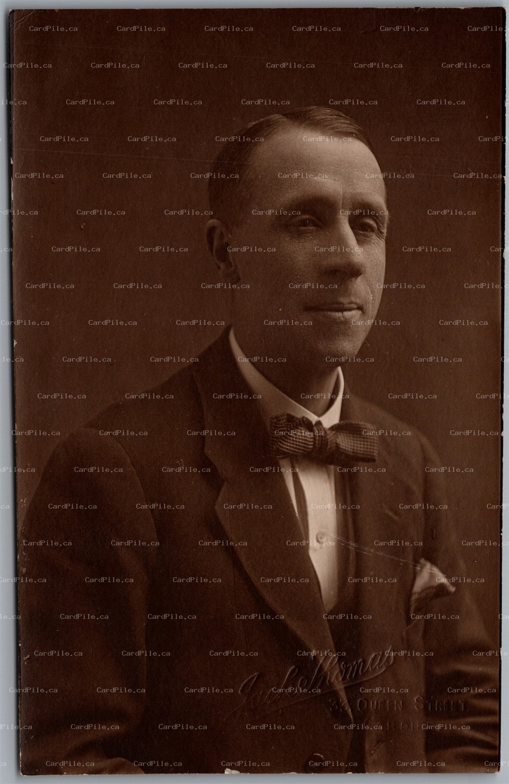 RPPC Cardiff Wales c1918 Studio Portrait of Jas Mowell w/ Bow Tie by Jack Thomas
