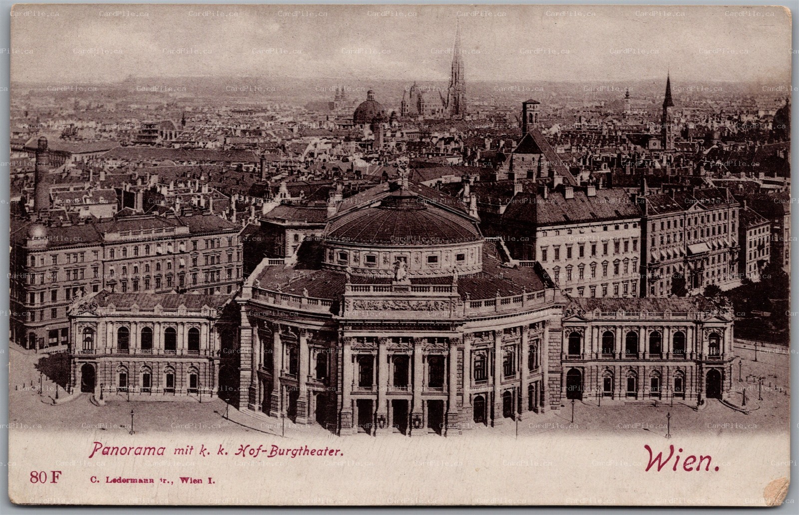Postcard Wien Austria c1900s Panorama mit k. k. Hof-Burgtheater