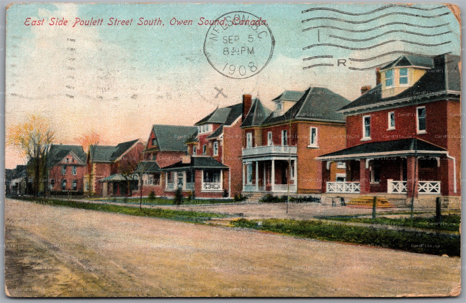 Postcard Owen Sound Ontario c1908 East Side Poulett Street South Residential 