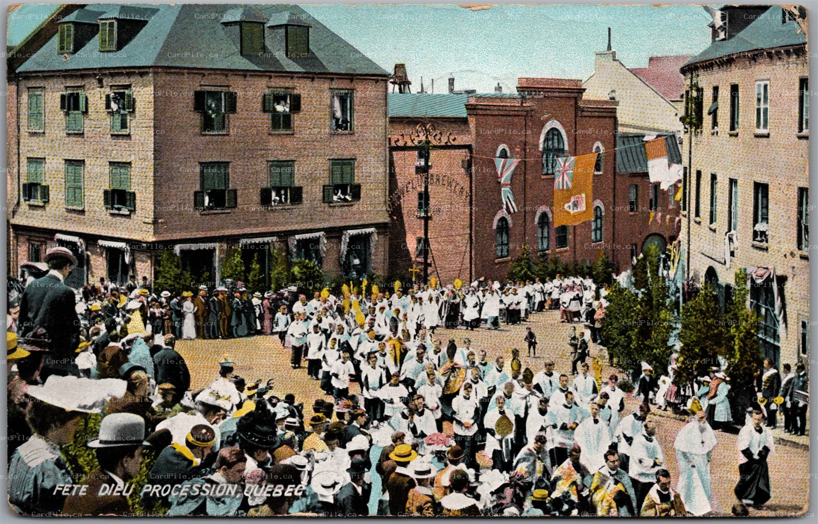 Postcard Quebec c1914 Fete Dieu Procession Corpus Christi Catholic Feast Day