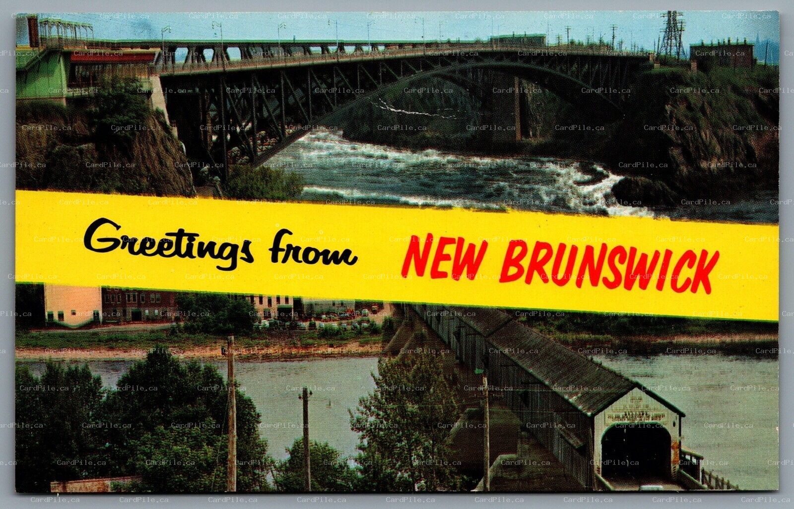 Postcard NB c1960s Greetings From New Brunswick Dual View Bridges