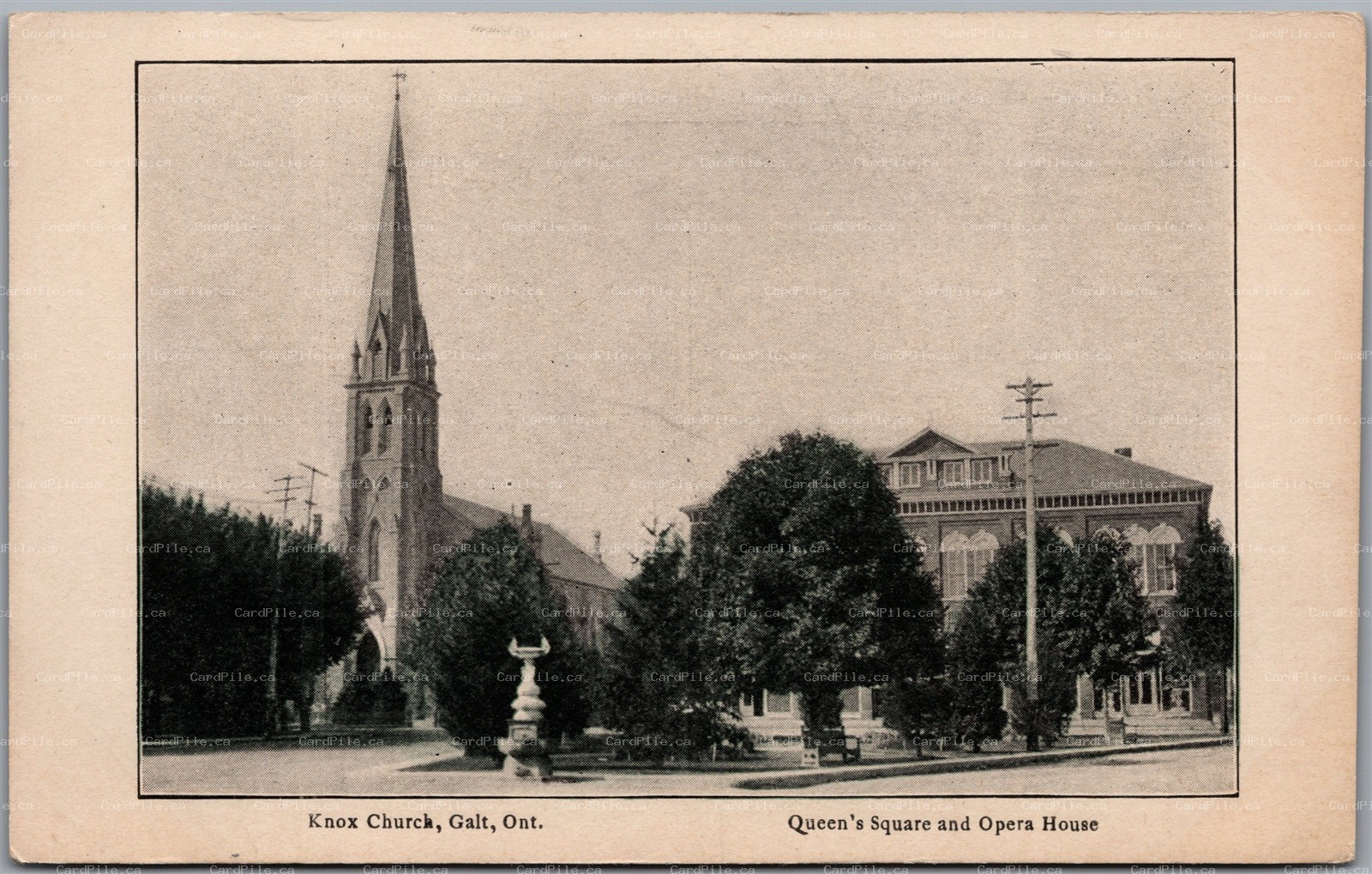 Postcard Galt Ontario c1910s Knox Church Queen's Square and Opera House