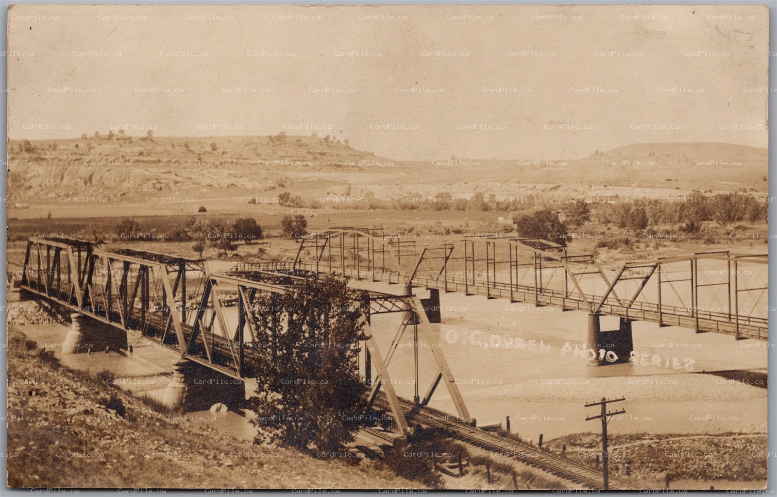 Postcard RPPC c1910s Billings Montana Scenic View of Two Bridges by O. C. Ovren