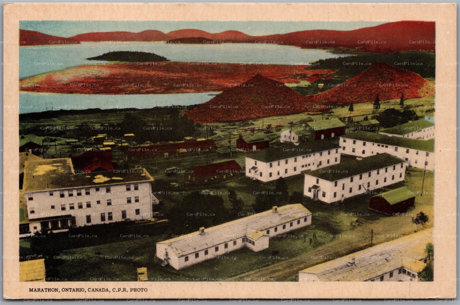 Postcard Marathon Ontario Aerial View of Town C.P.R. Photo Thunder Bay District