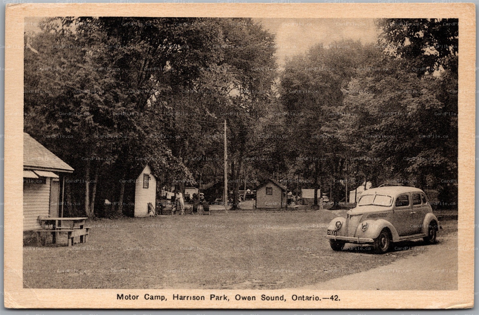 Postcard Owen Sound Ontario c1930s Motor Camp Harrison Park Old Car by PECo