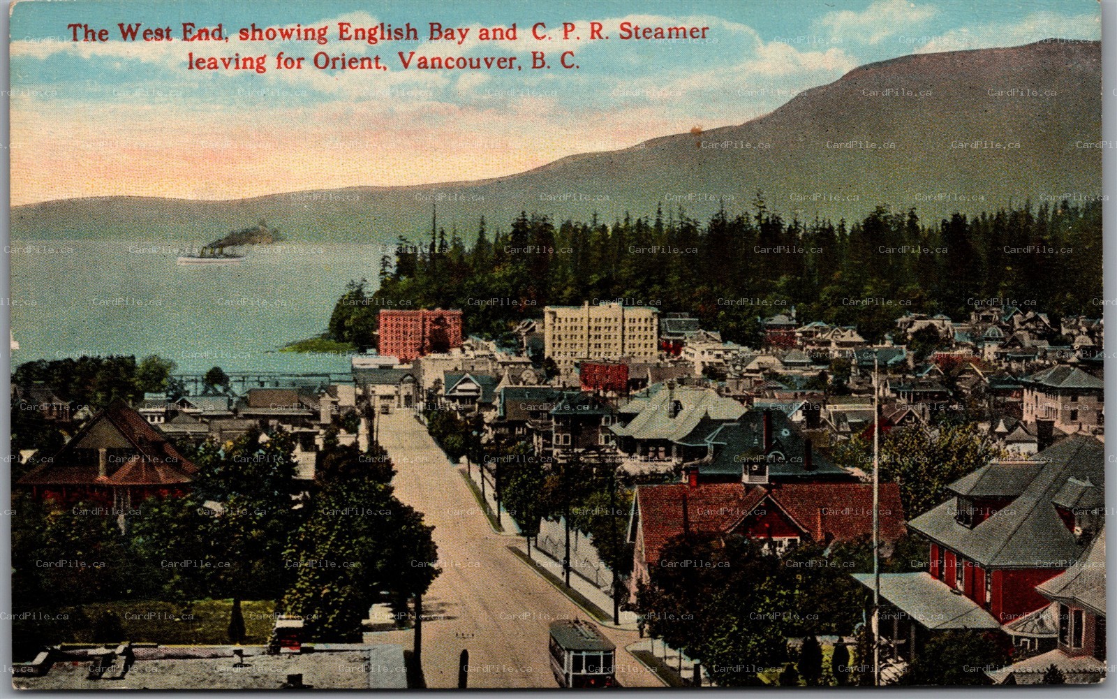 Postcard Vancouver BC The West End Showing English Bay & CPR Streamer for Orient