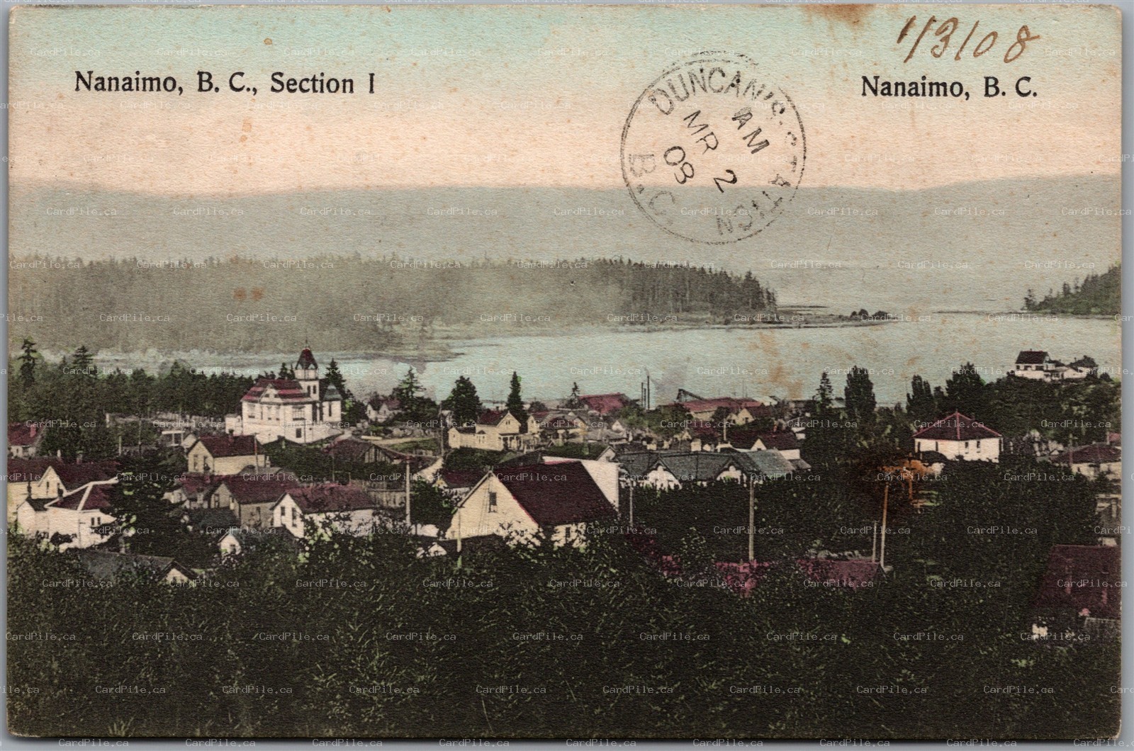 Postcard Nanaimo British Columbia c1908 Section 1 CDS Cancel Duncan's Station