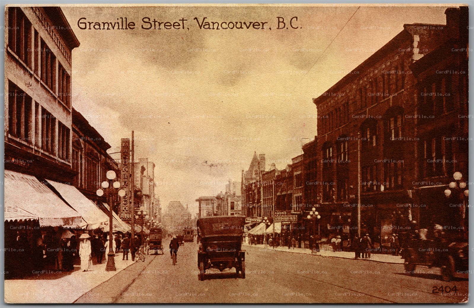 Postcard Vancouver British Columbia c1910s Granville Street Old Cars Shops