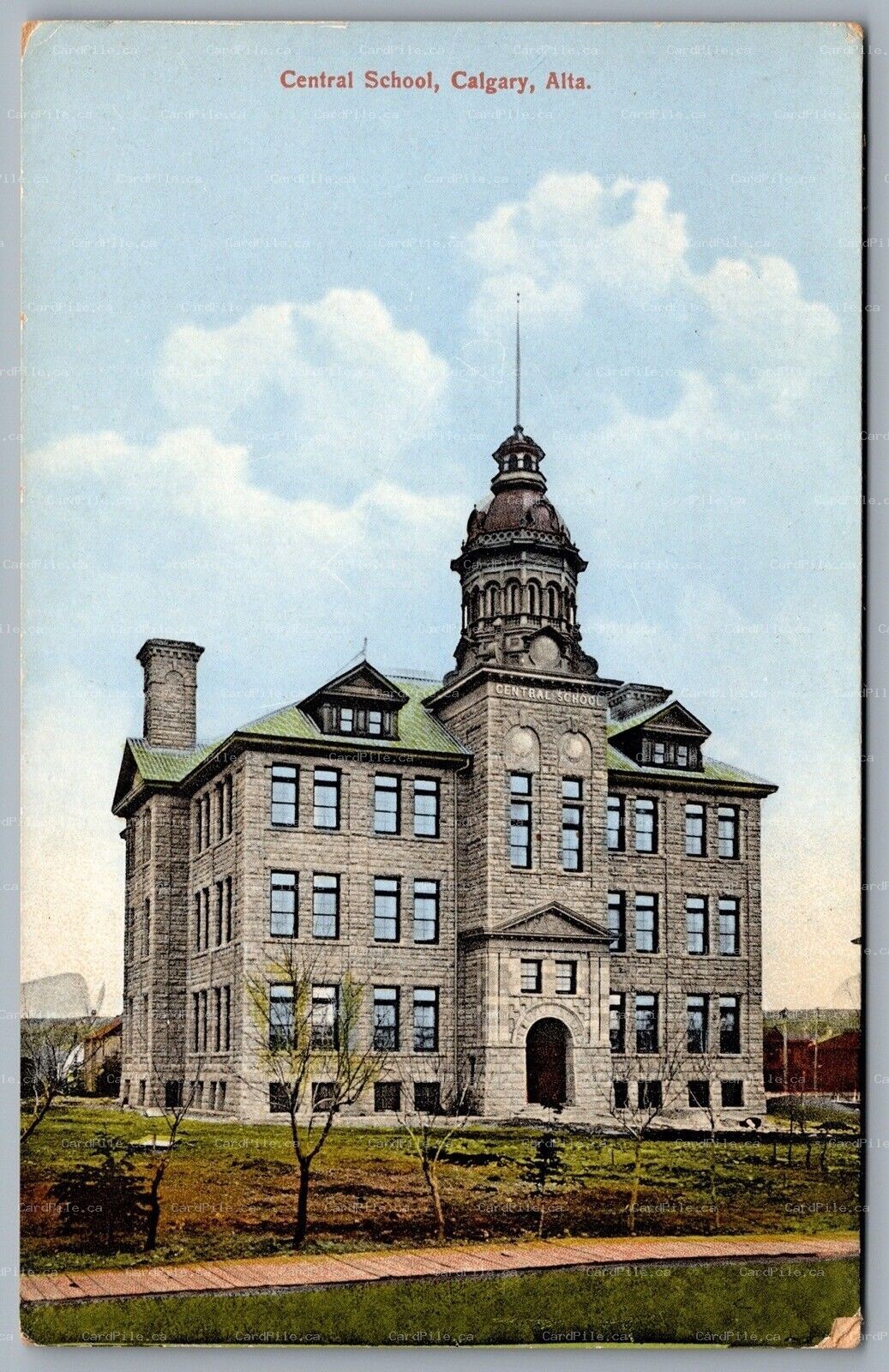 Postcard Calgary Alberta c1910s Central School Demolished