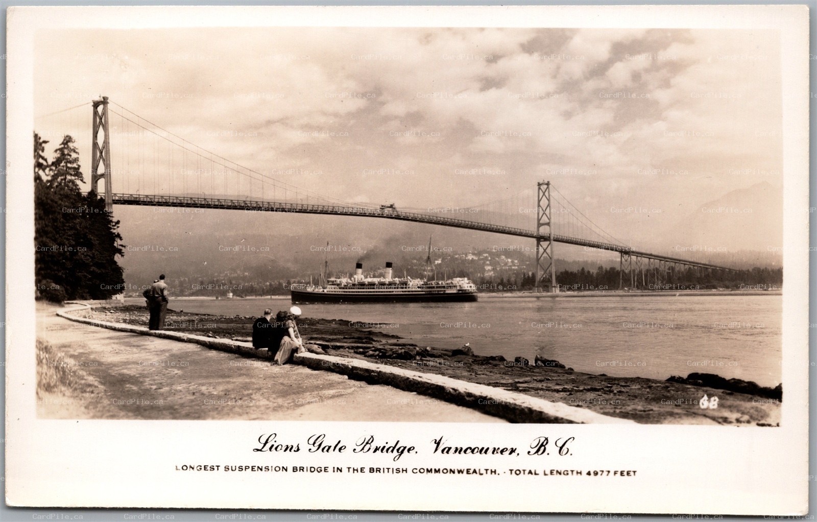 Postcard RPPC Vancouver British Columbia Lions Gate Bridge Scenic View Steamer