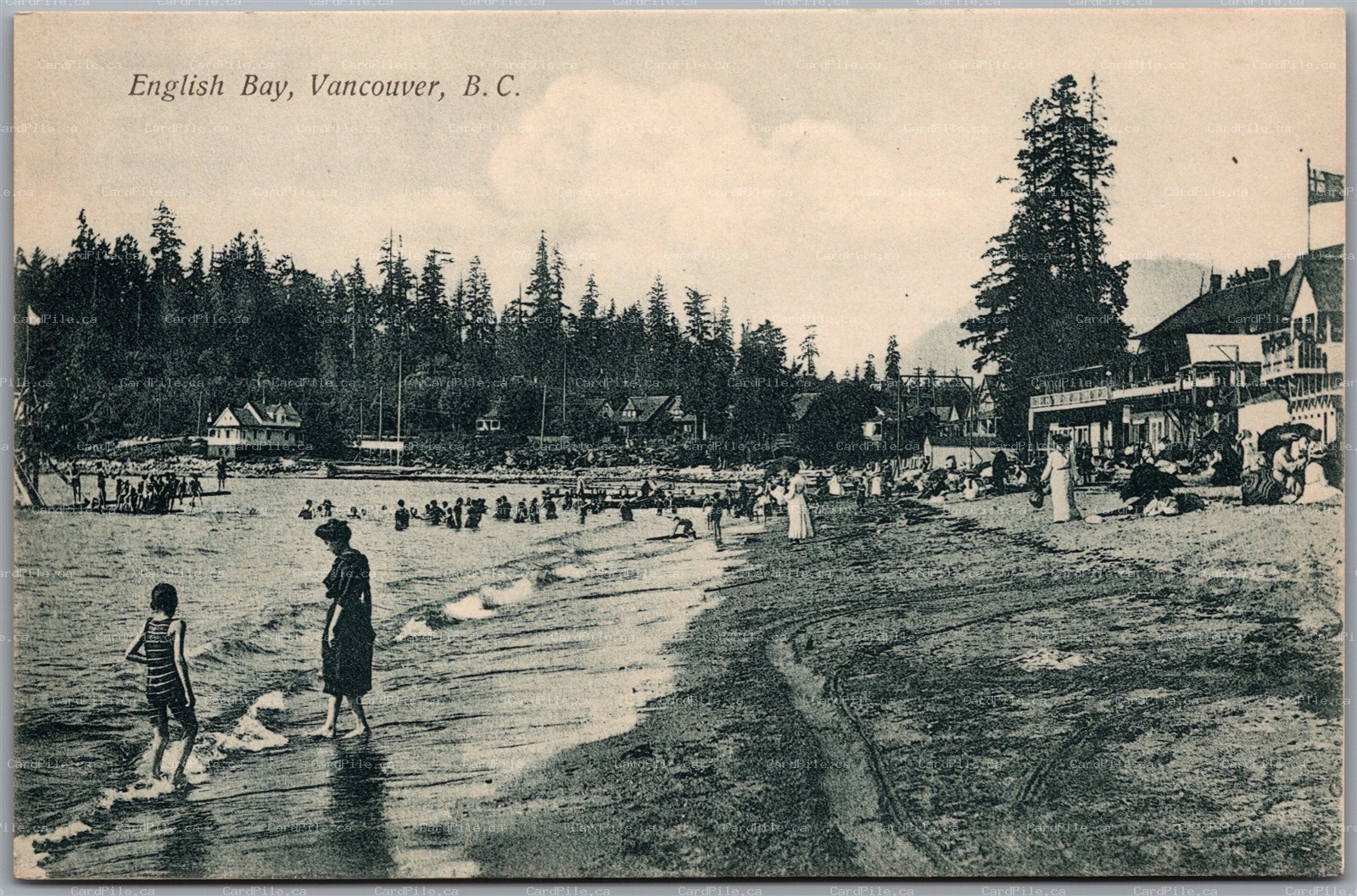 Postcard Vancouver British Columbia c1900s English Bay Beach Bathers
