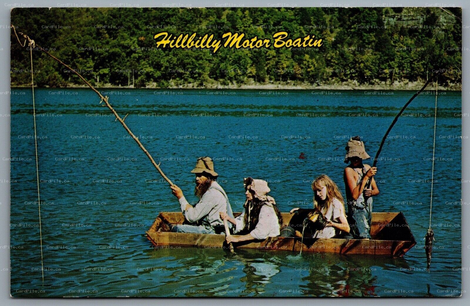 Postcard Galena MO 1979 Hillbilly Motor Boatin Redneck Fishing CDS Cancel Hardin