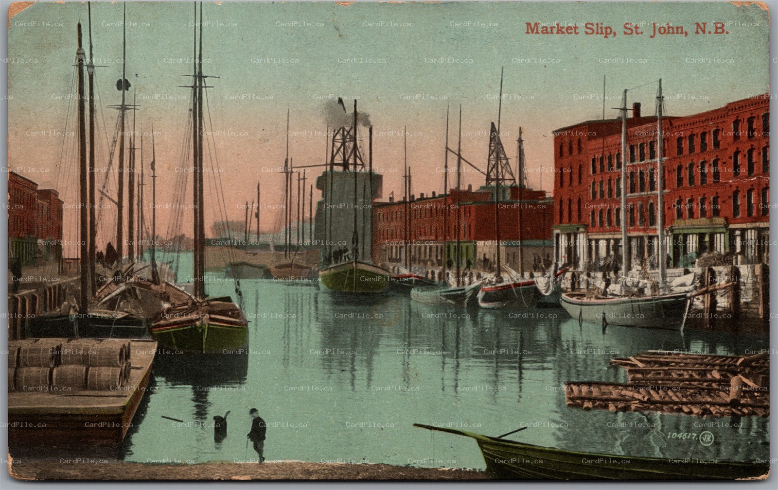 Postcard St. John New Brunswick c1912 Market Slip Boats to Belgium