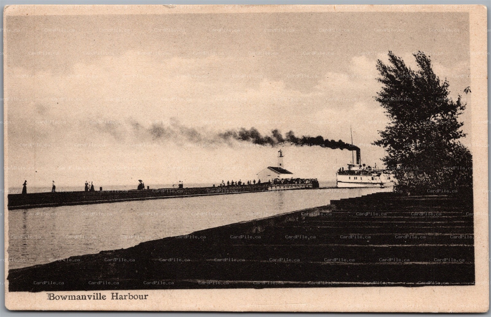 Postcard Bowmanville Ontario c1910s Scenic Harbour View Lighthouse Streamer