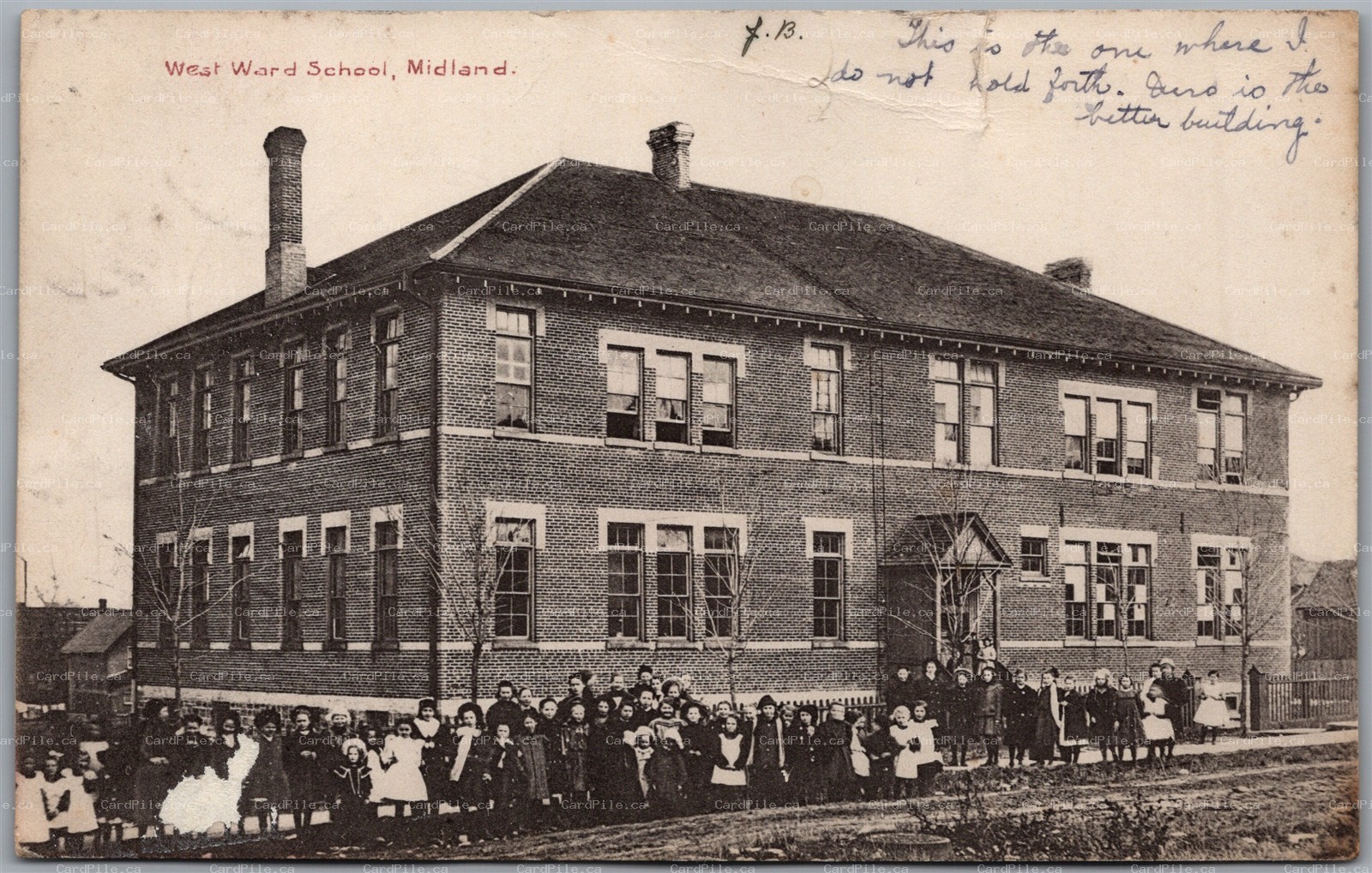 Postcard Midland Ontario 1910 West Ward School Simcoe County by F Graham *as is*