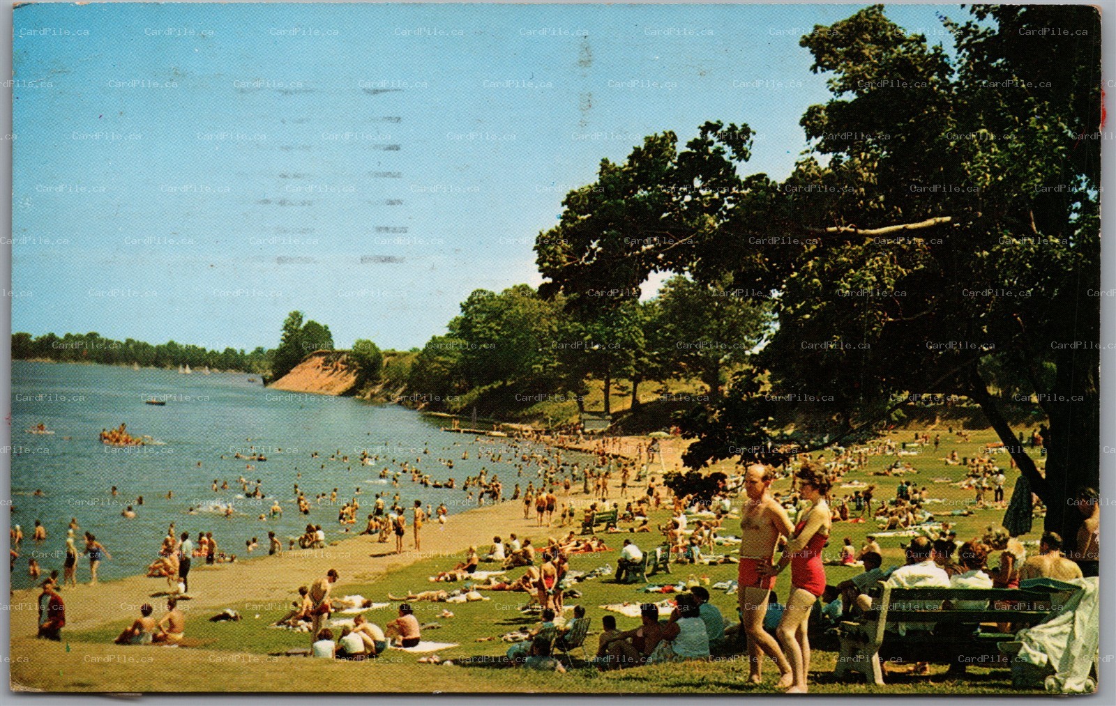 Postcard London Ontario c1961 Fanshawe Lake Beach Bathers