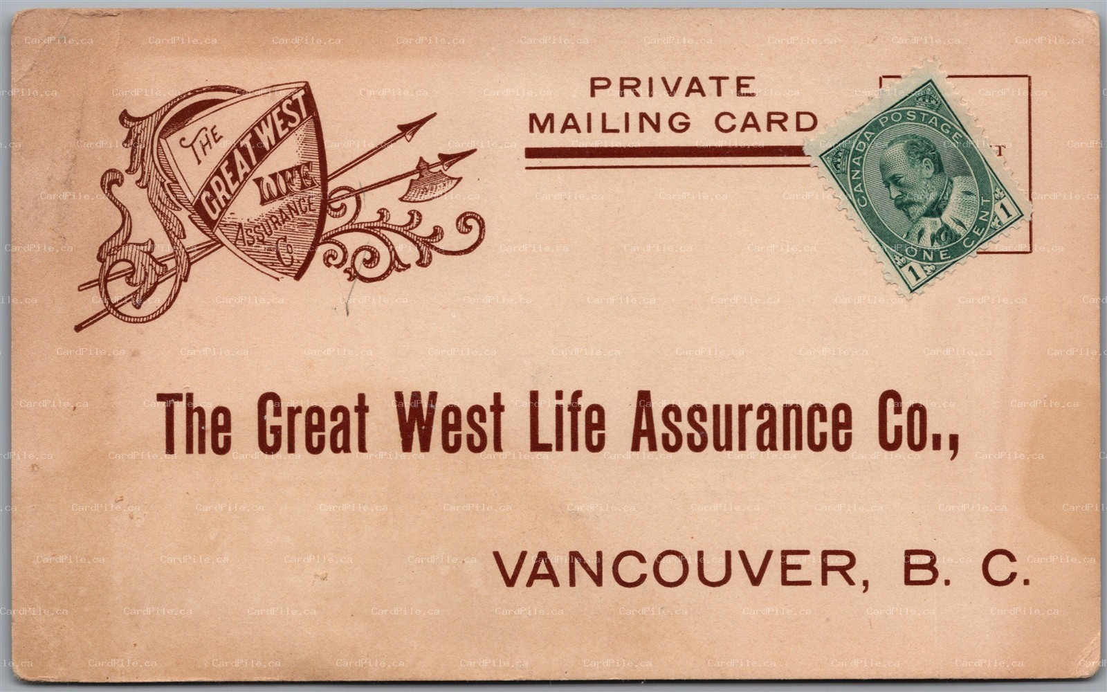 Postcard Vancouver BC 1900s Great West Life Assurance Collateral Security Policy