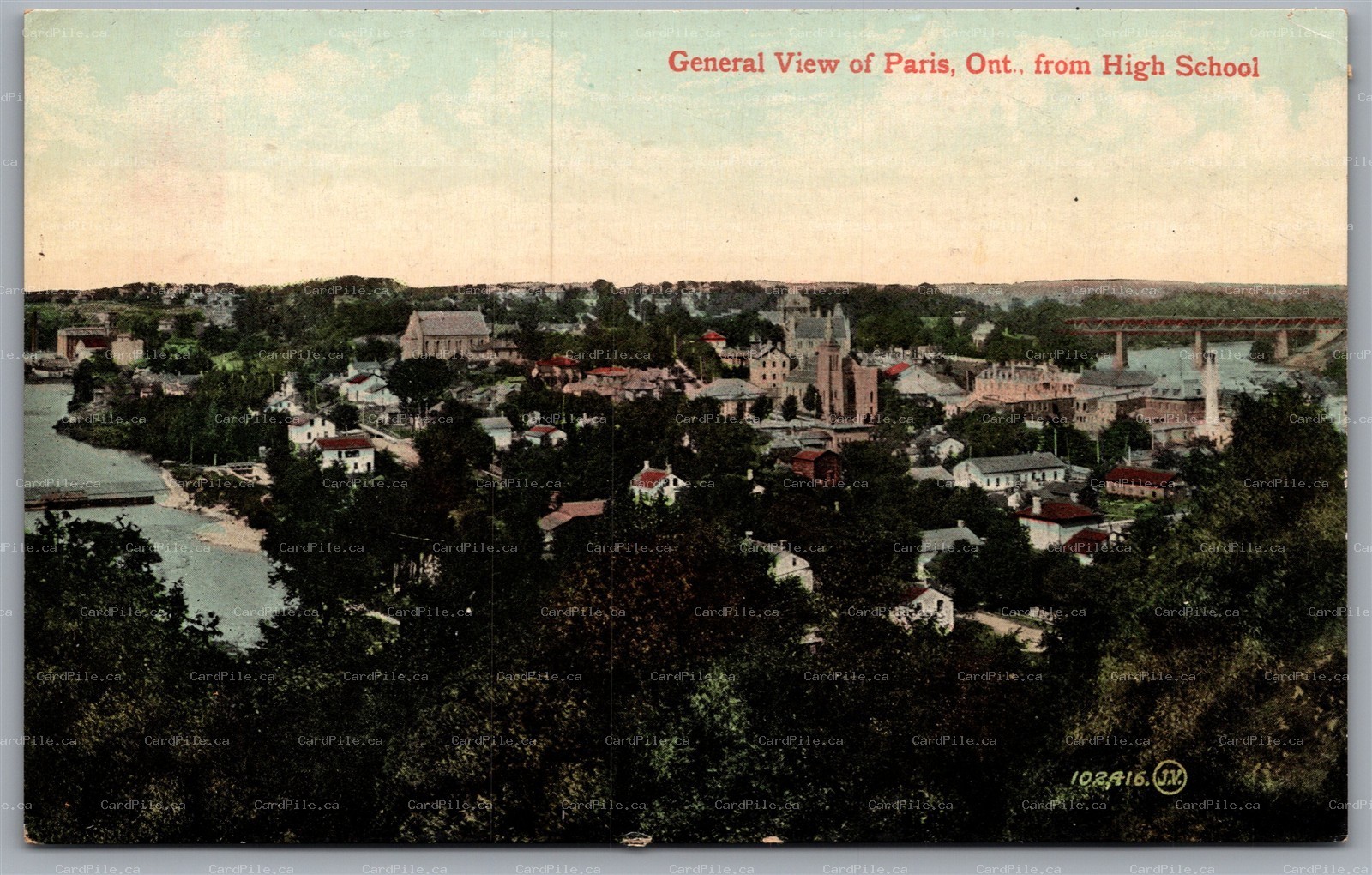 Postcard Paris Ontario c1910s General View of Town from High School Brant County