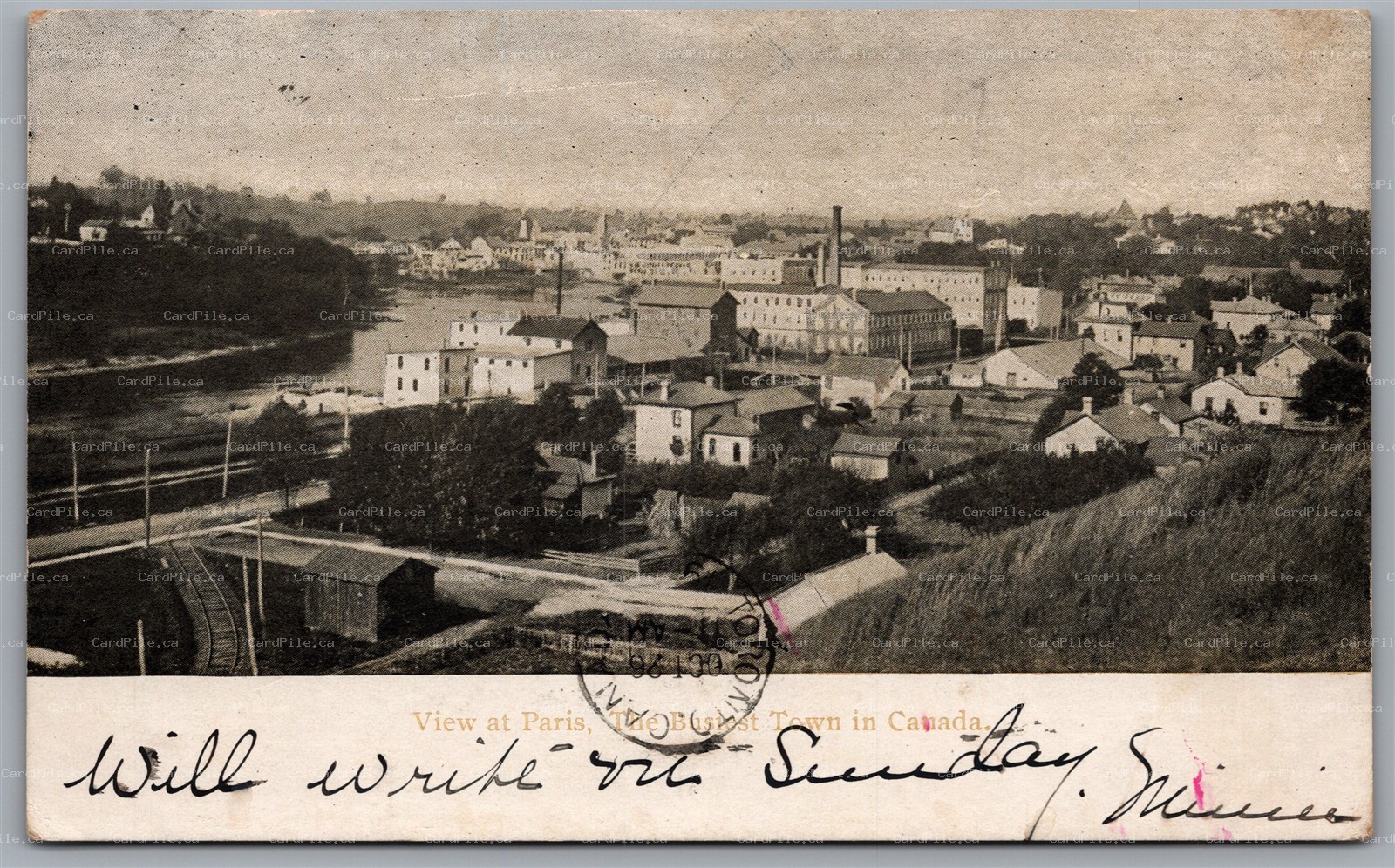 Postcard Paris Ontario c1905 The Busiest Town in Canada Brant County by Knowles