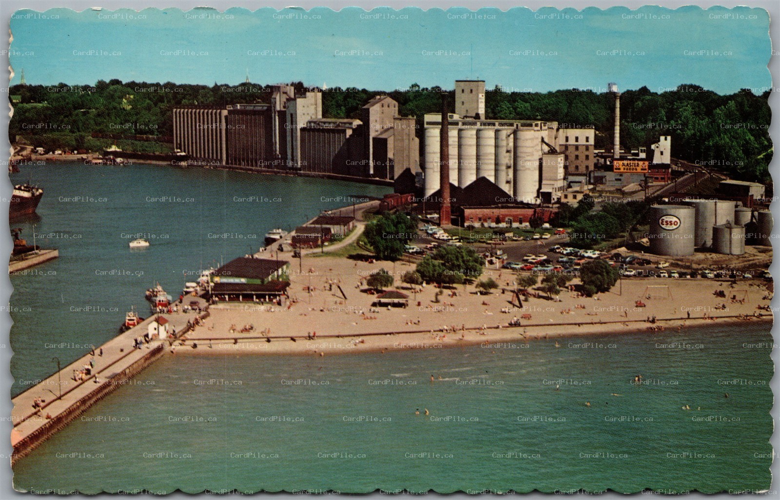 Postcard Goderich Ontario c1974 Aerial View showing Beach Elevators Lake Huron