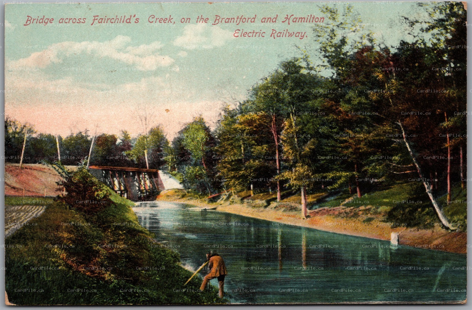 Postcard Brantford Hamilton Electric Railway Ontario Bridge at Fairchilds Creek 