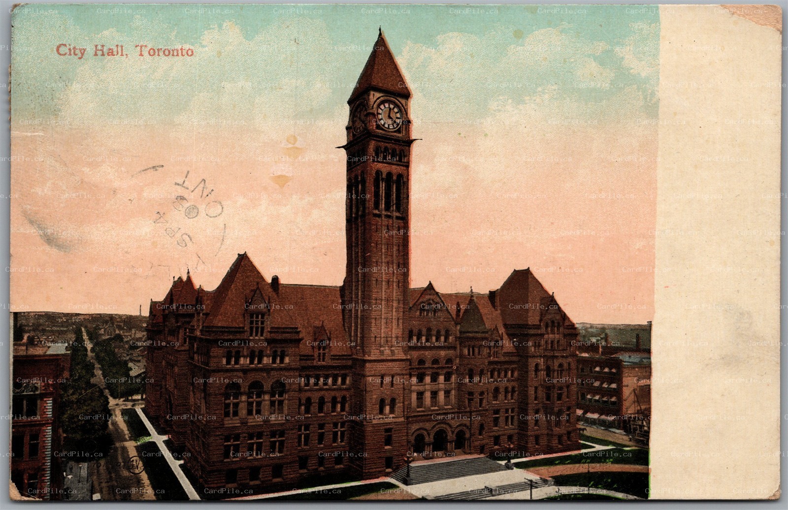 Postcard Toronto Ontario 1908 City Hall to Killbride ONT Split Ring & RPO