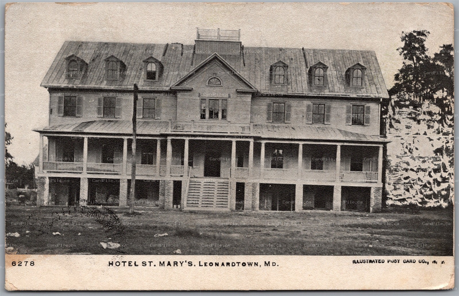 Postcard Leonardtown Maryland 1908 Hotel St. Mary's to Kinderhook New York