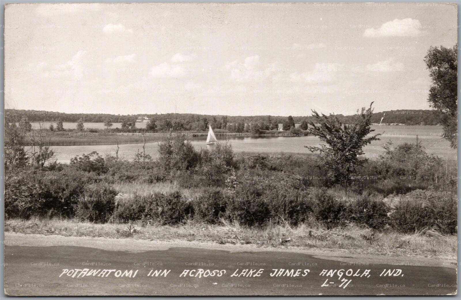 Postcard RPPC c1947 Angola Indiana Potawatomi Inn Across Lake James Scenic View