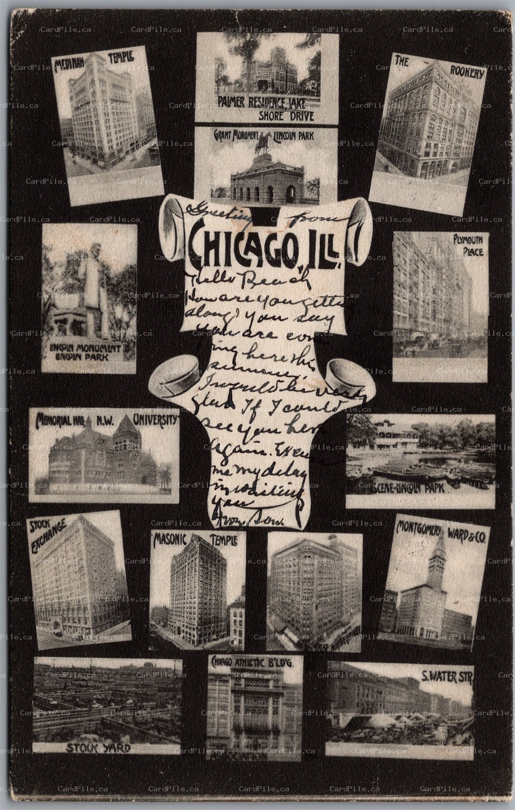 Postcard Chicago Illinois c1909 Mini Multi View Landmarks Buildings Monument