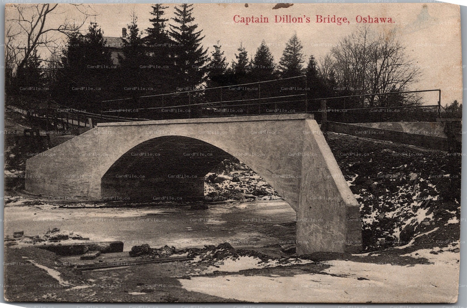 Postcard Oshawa Ontario Captain Dillon's Bridge Concrete Arch Durham Region