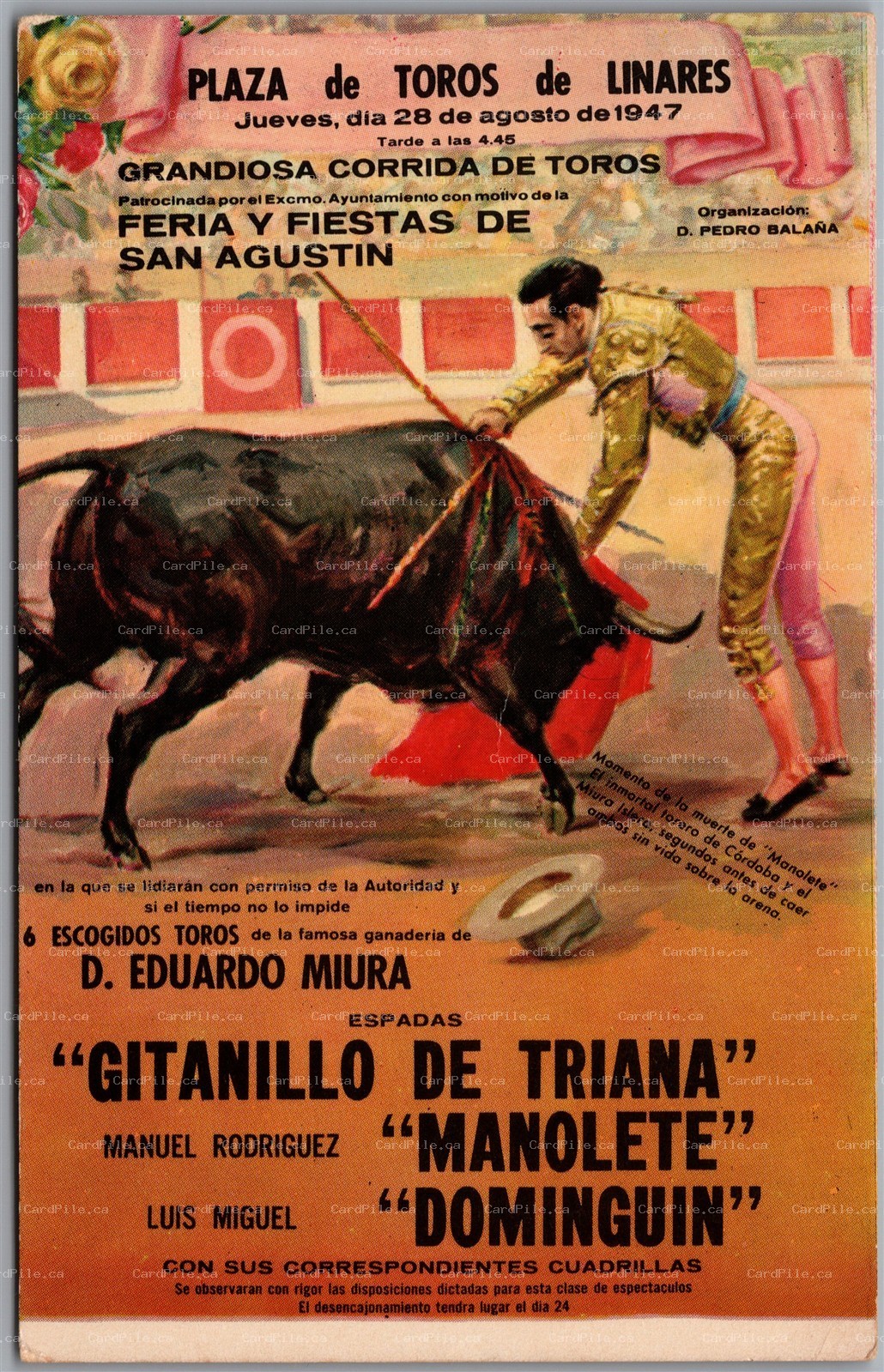 Postcard Linares Jaén Spain c1947 Manolete Death Bullfight Corrida de Toros