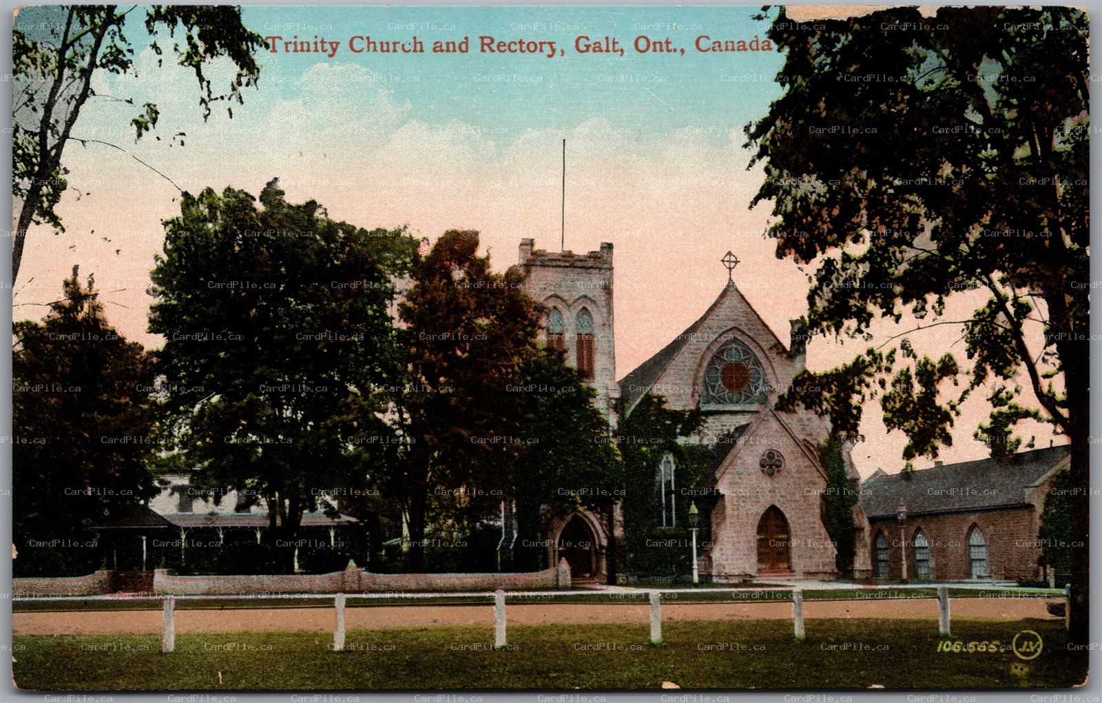 Postcard Galt Ontario c1910s Trinity Church and Rectory Waterloo Region