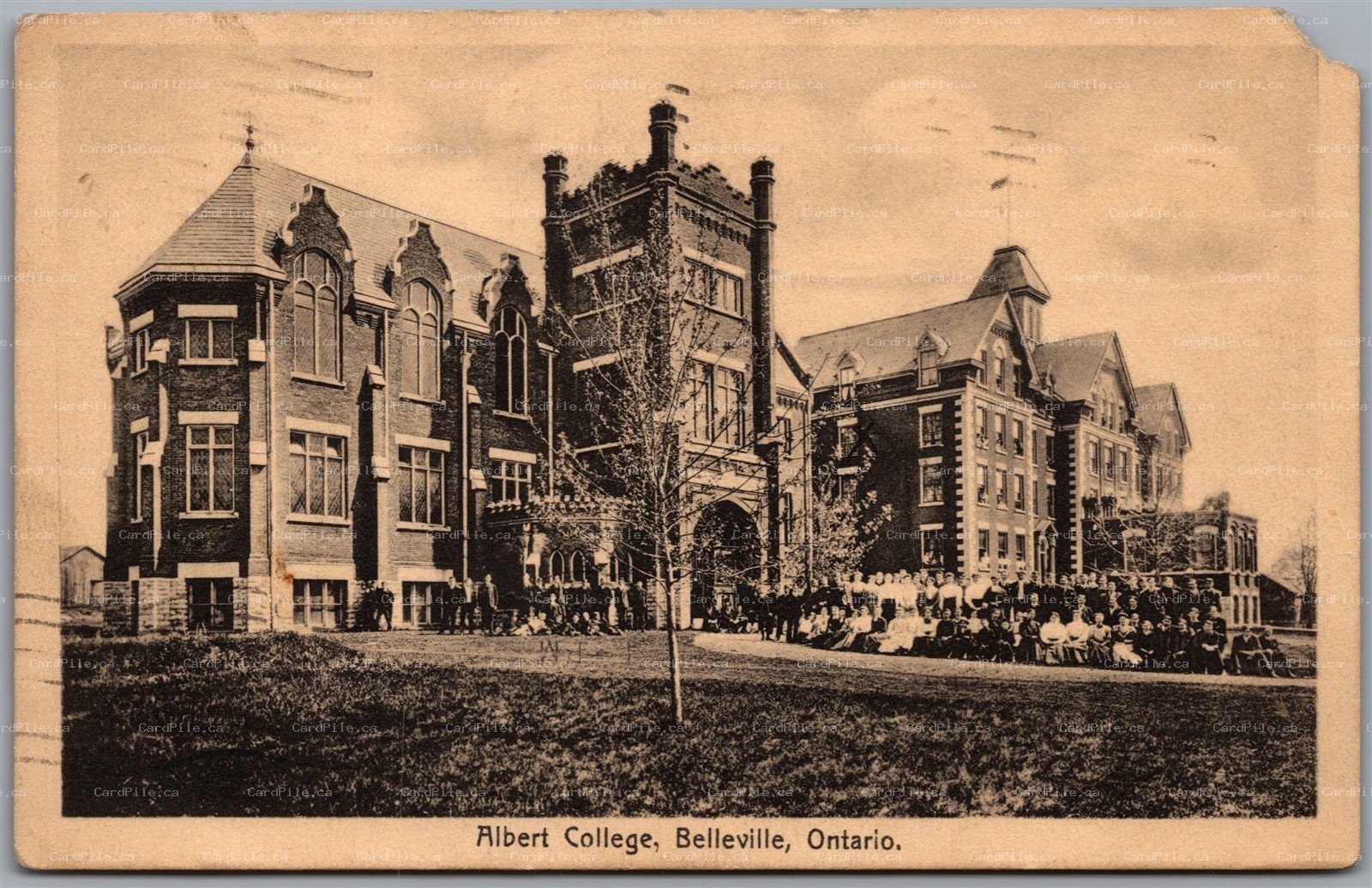 Postcard Belleville Ontario c1911 Albert College Large Gathering ISC Picton