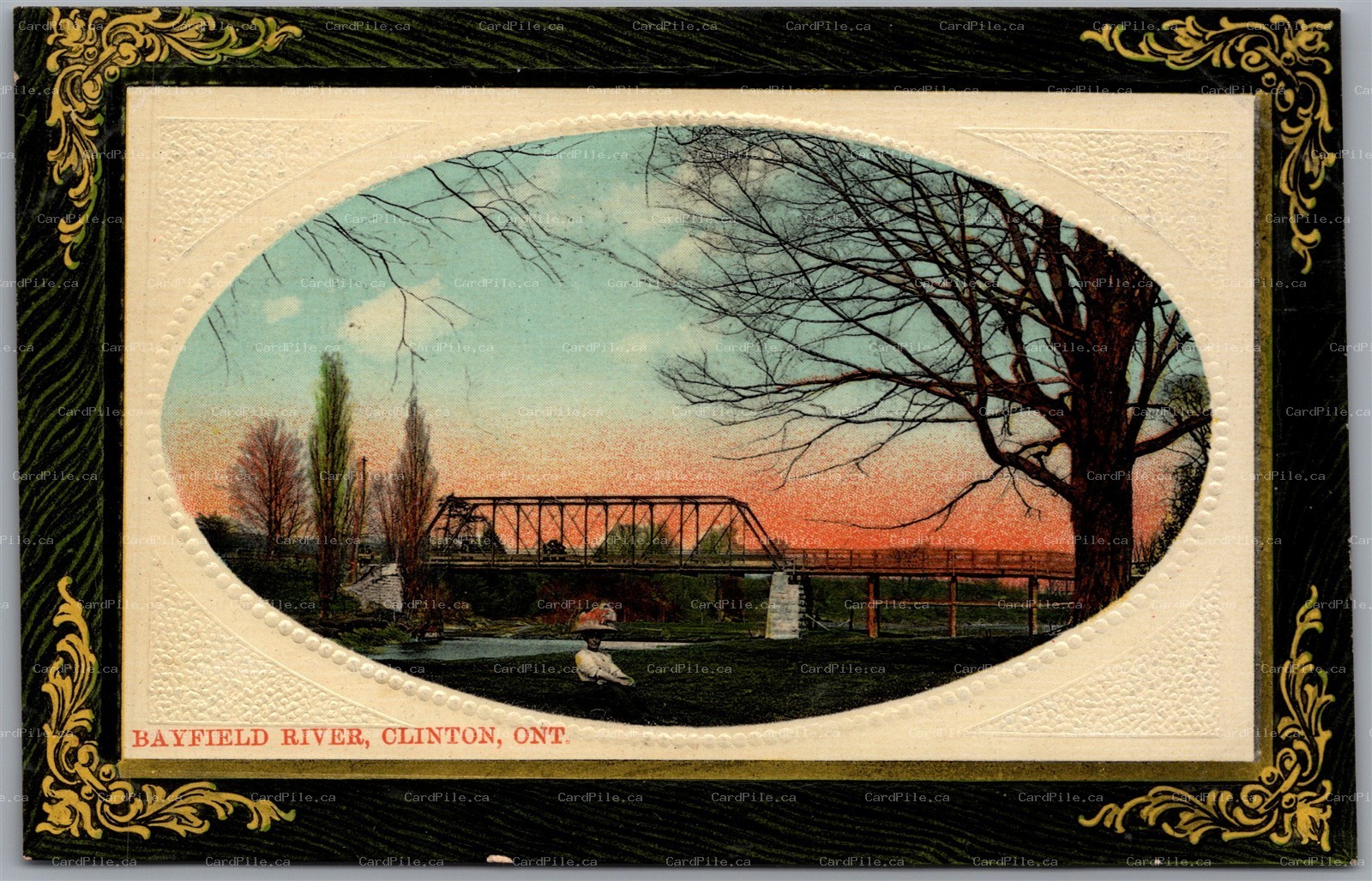 Postcard Clinton Ontario c1910s Bayfield River Huron County Embossed Border