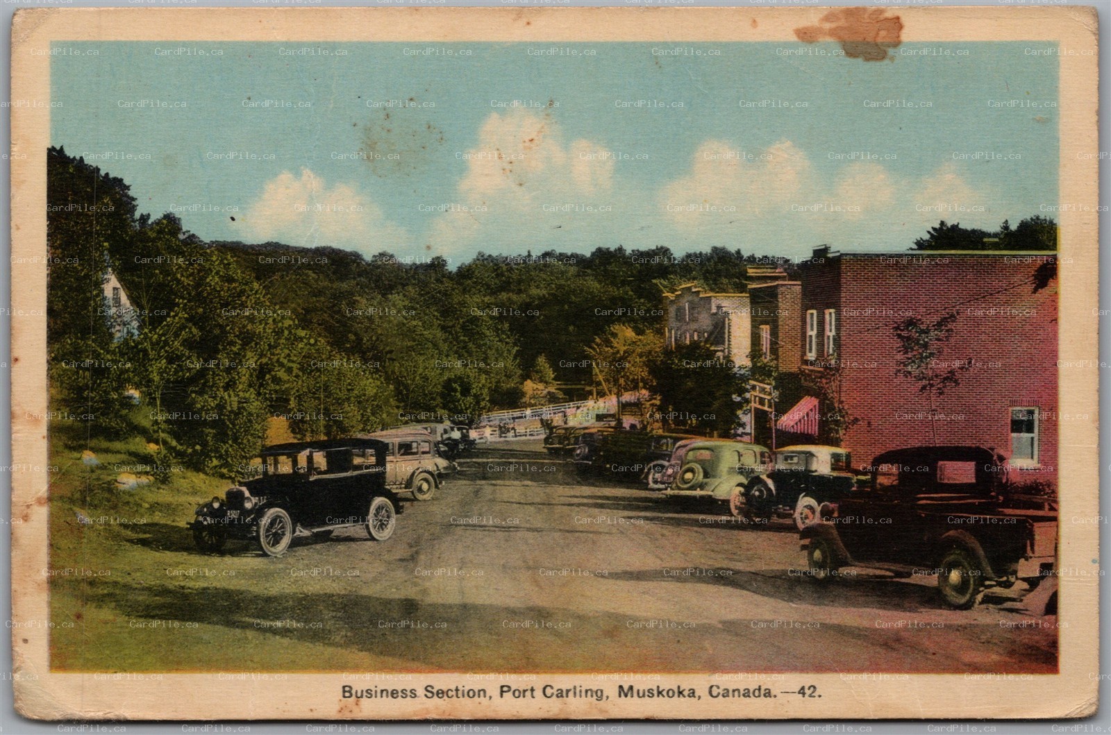 Postcard Muskoka Ontario Port Carling Business Section Old Cars by PECo