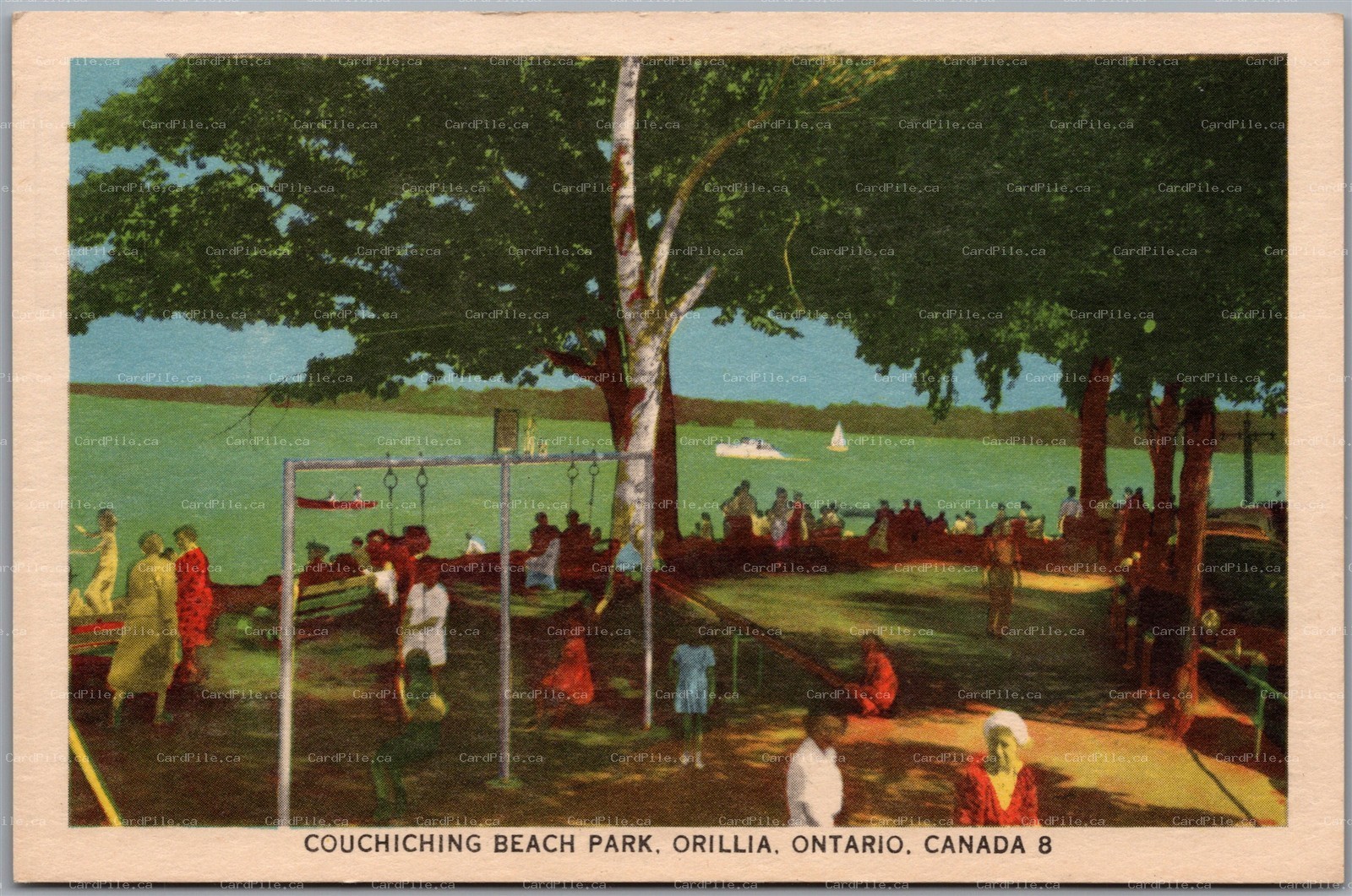 Postcard Orillia Ontario Couchiching Beach Park Playground Lake Simcoe