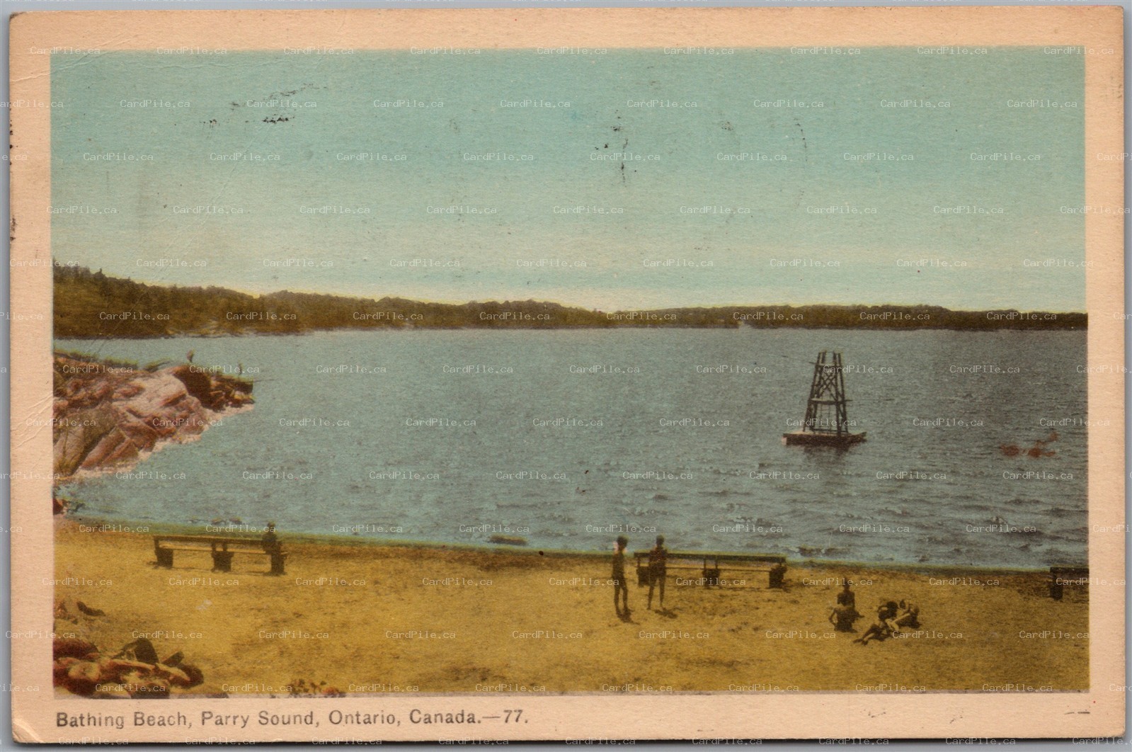 Postcard Parry Sound Ontario c1948 Bathing Beach Scenic View