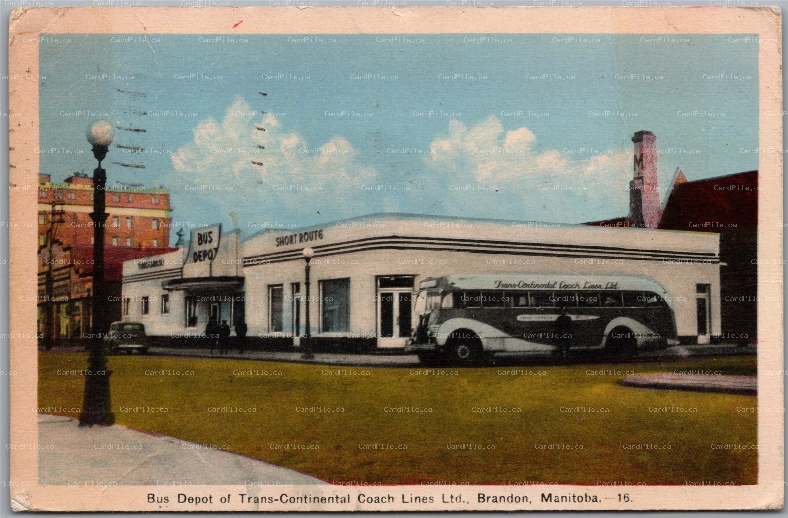 Postcard Brandon Manitoba Bus Depot Trans Continental Coach Lines Sussex MPO