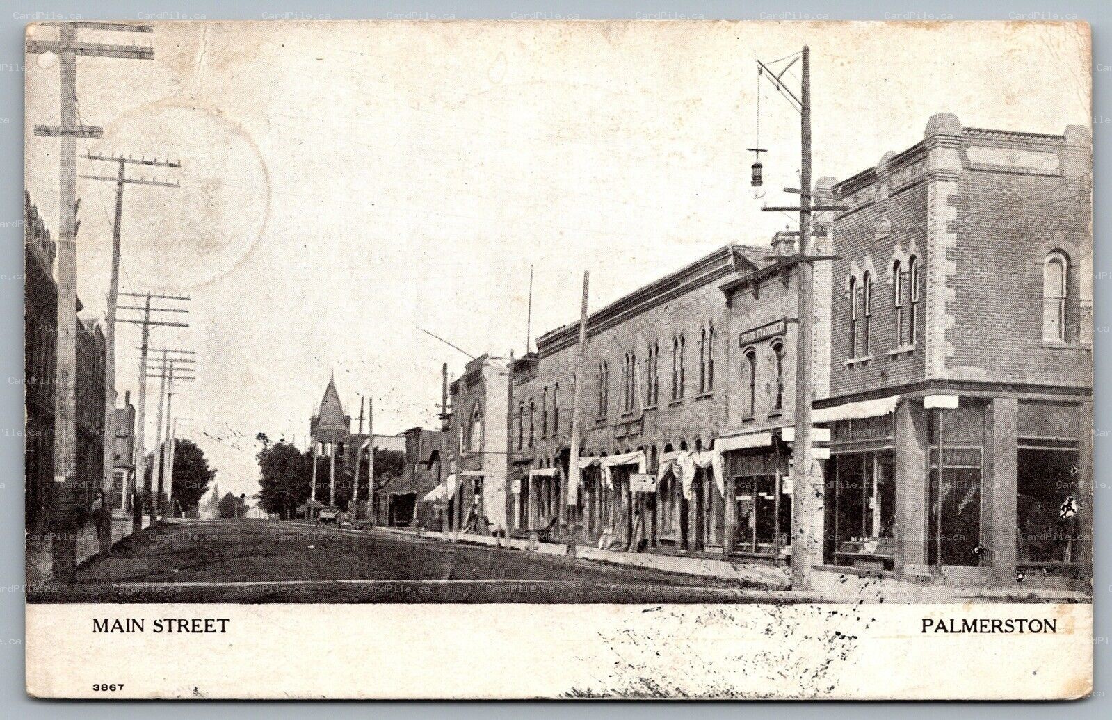 Postcard Palmerston ONT c1908 Main Street Harrisburg and Southampton MC Cancel