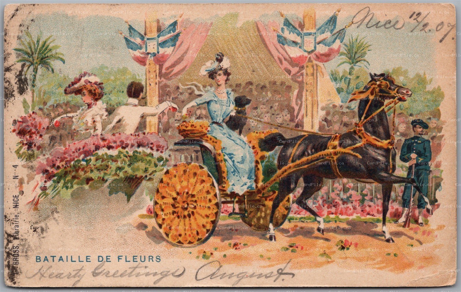 Postcard Nice France c1907 Bataille de Fleurs Carriage Parade by E. Gross