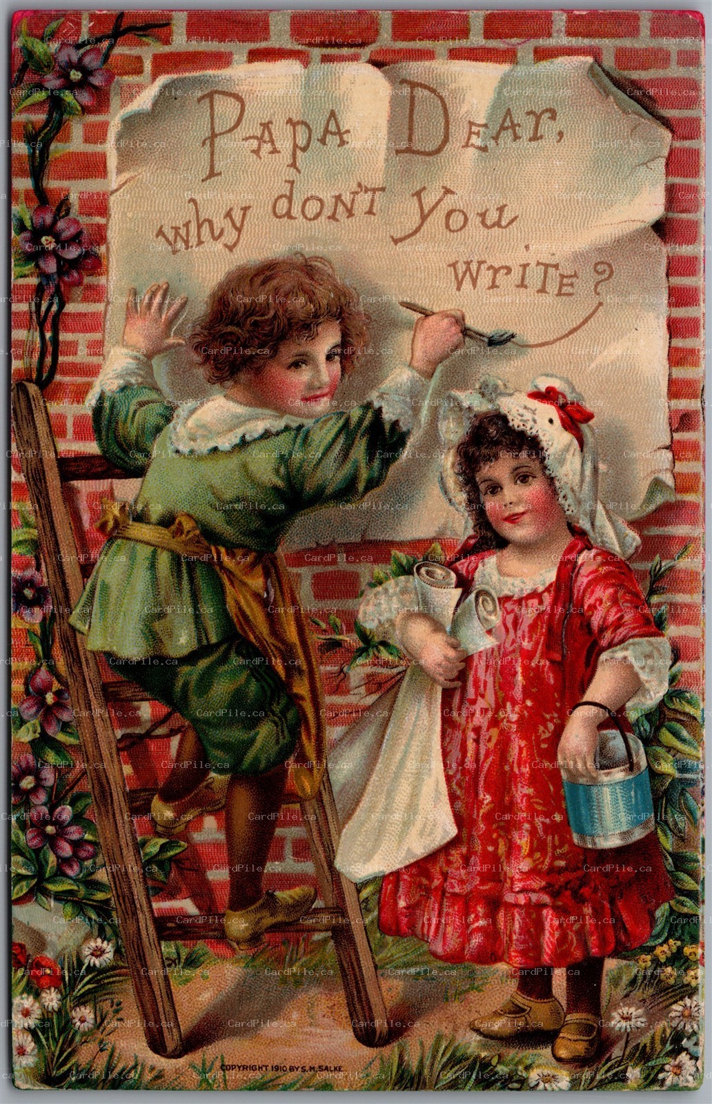 Postcard c1910 Papa Dear Why Don't You Write Children Embossed S. M. Salke