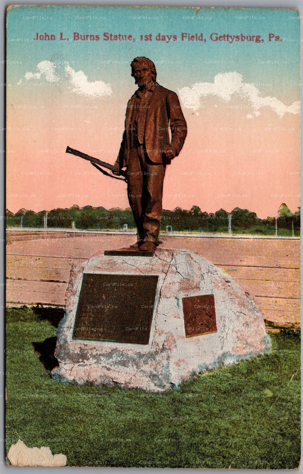 Postcard Gettysburg Pennsylvania c1910s John L. Burns Statue 1st Day's Field