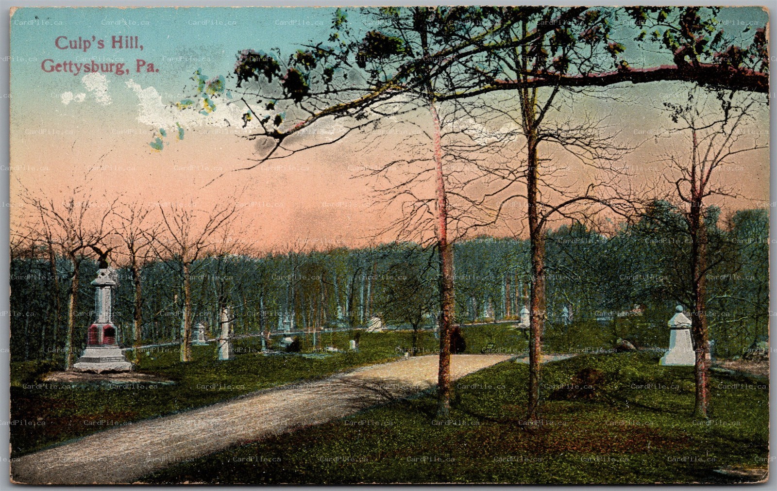 Postcard Gettysburg Pennsylvania c1910s Culp's Hill Graves Civil War Battlefield