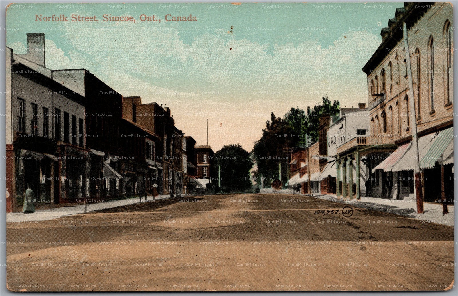 Postcard Simcoe Ontario c1913 Norfolk Street View Split Ring Tyrrell ONT