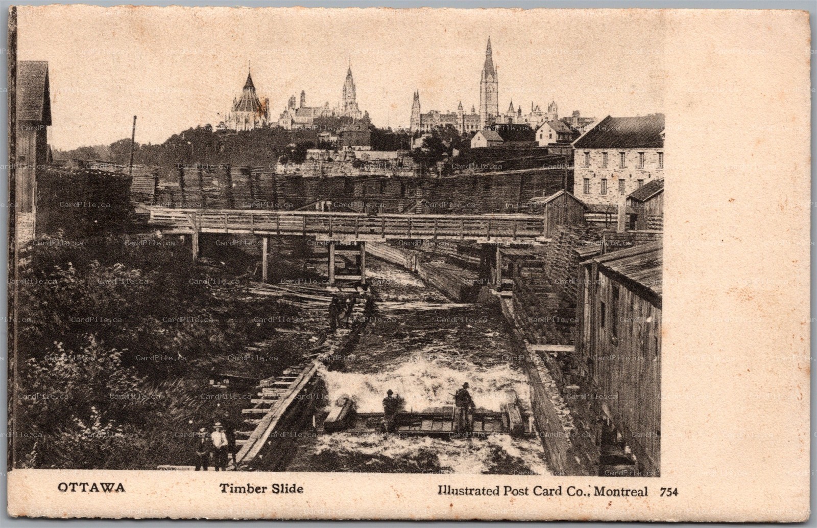 Postcard Ottawa Ontario c1905 Timber Slide Parliament Hill Logging Industry