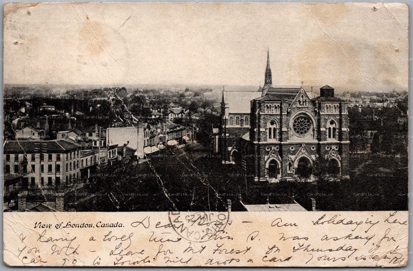 Postcard London Ontario c1905 City Panorama Gothic Church Street View *as is*