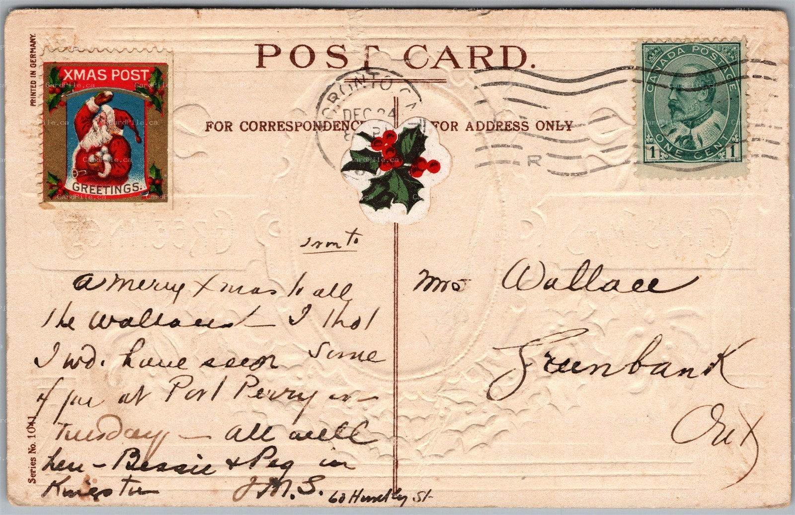 Postcard c1908 Christmas Greetings Church Winter Scene Xmas Post Stamp *as is*
