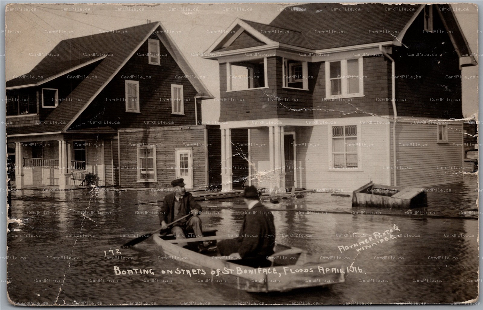 Postcard RPPC St. Boniface Manitoba c1916 Boating on Streets Flood Advance Photo
