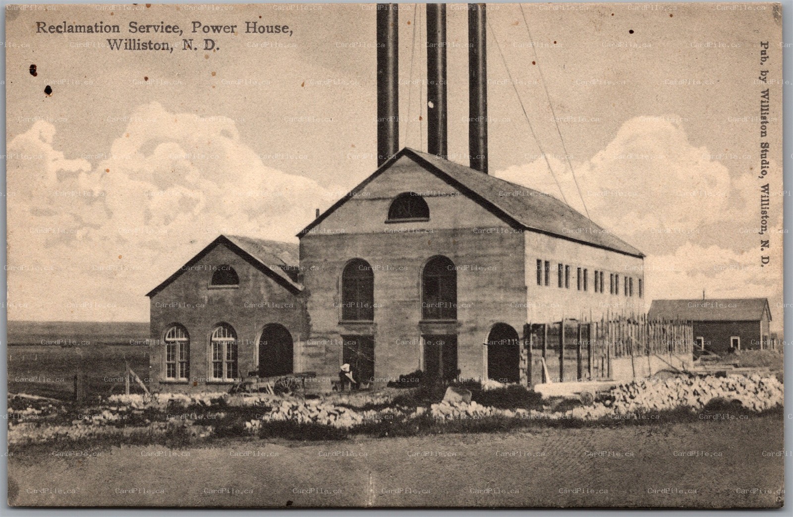 Postcard Williston North Dakota 1910s Reclamation Service Power House Industrial